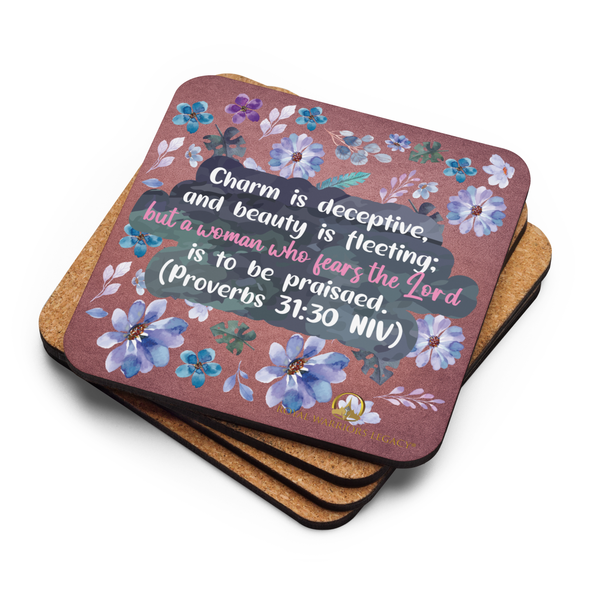 Fearless Woman: Proverbs 31:30 Cork-Back Coaster Set (1–6 pcs)