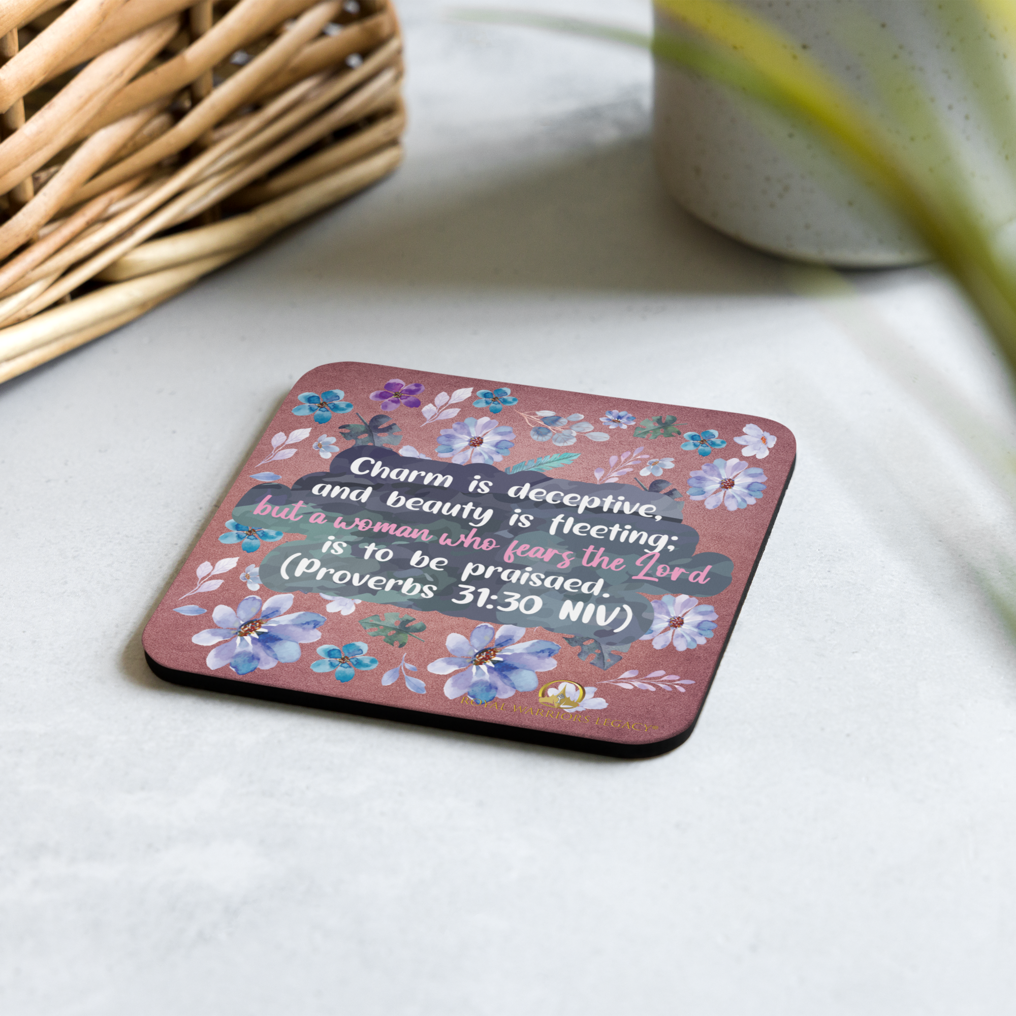 Fearless Woman: Proverbs 31:30 Cork-Back Coaster Set (1–6 pcs)