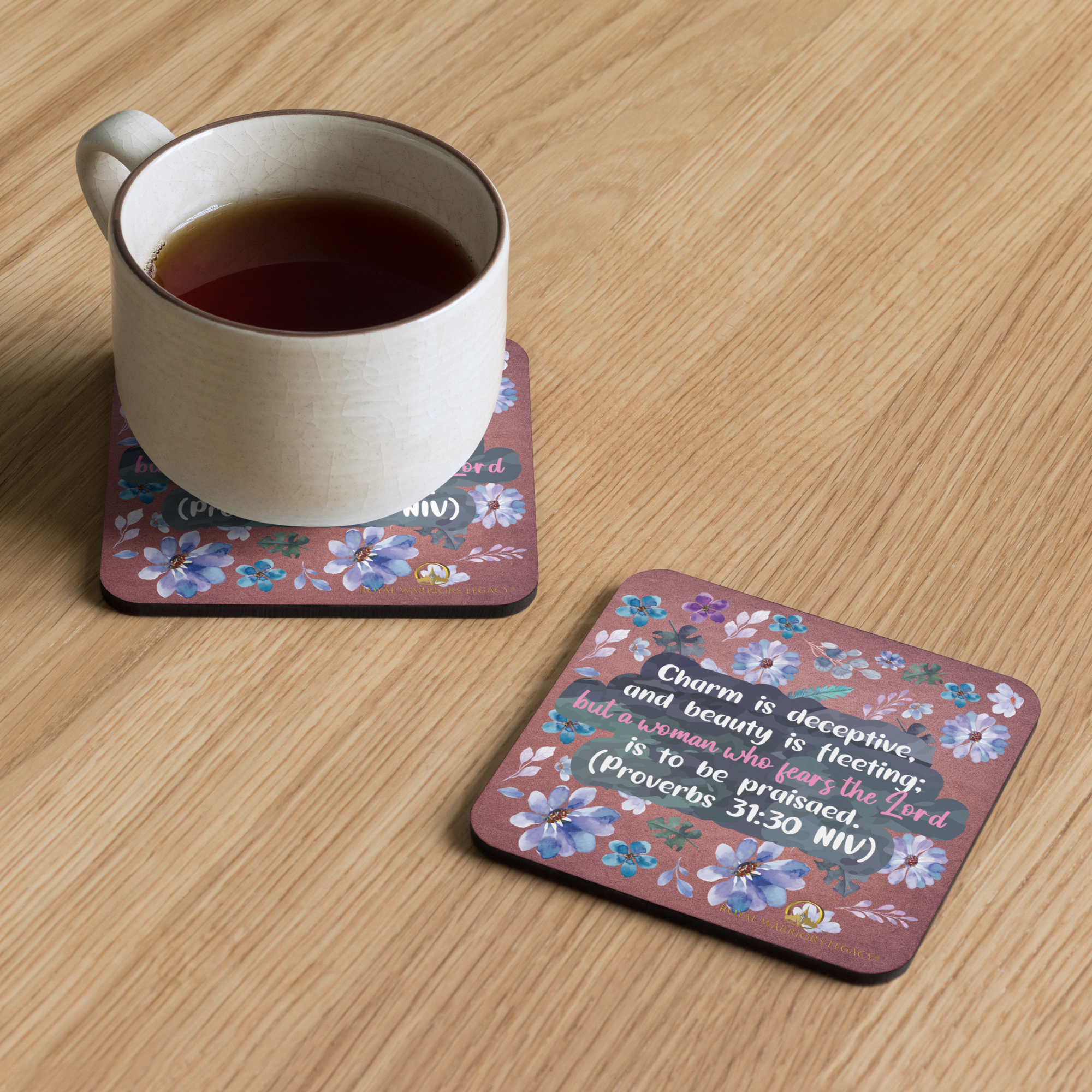 Fearless Woman: Proverbs 31:30 Cork-Back Coaster Set (1–6 pcs)