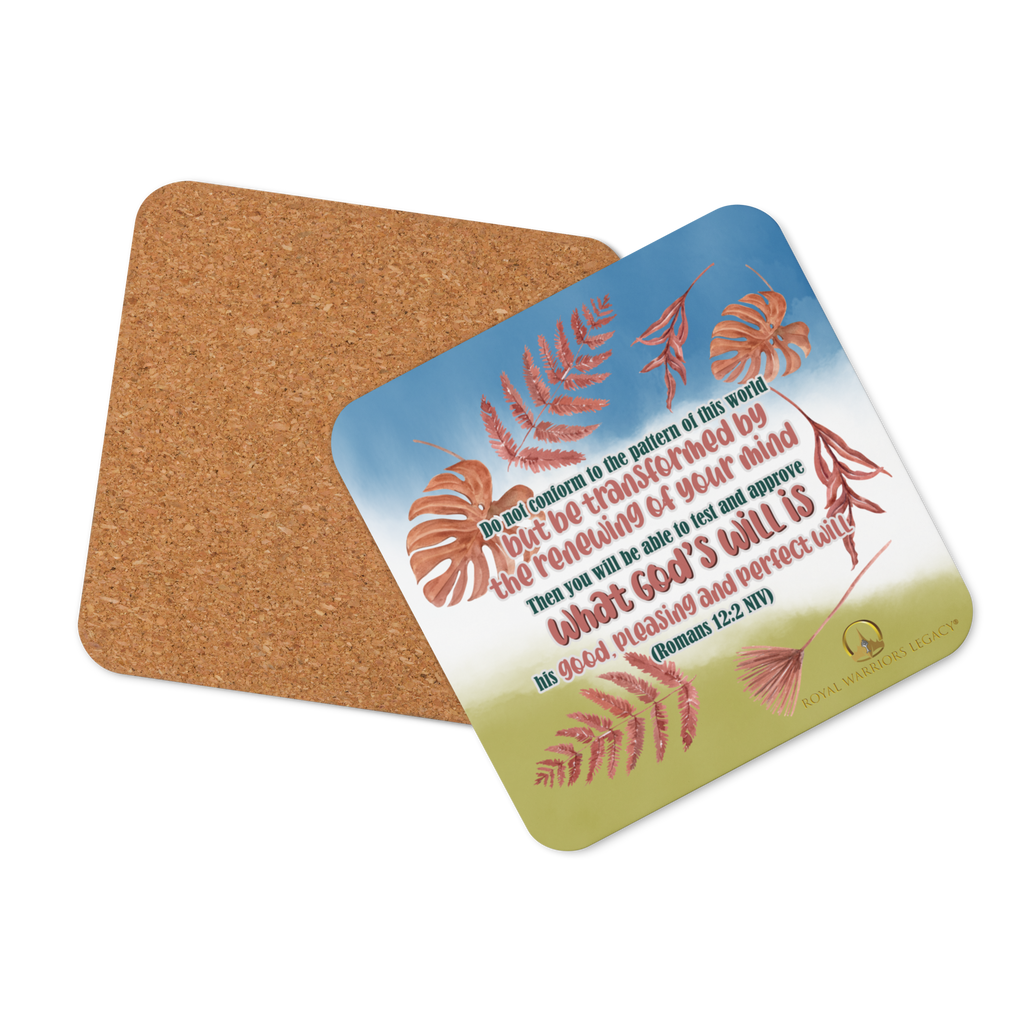 Renewed By The Spirit: Romans 12:2 Cork-Back Coaster Set (1–6 pcs)