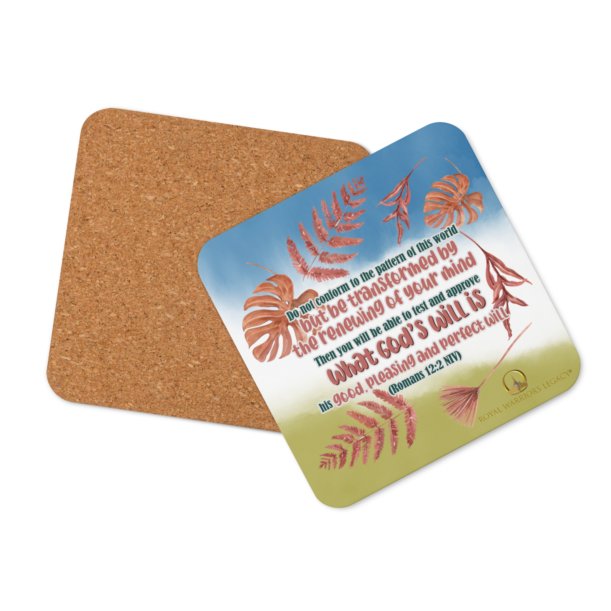 Renewed By The Spirit: Romans 12:2 Cork-Back Coaster Set (1–6 pcs)