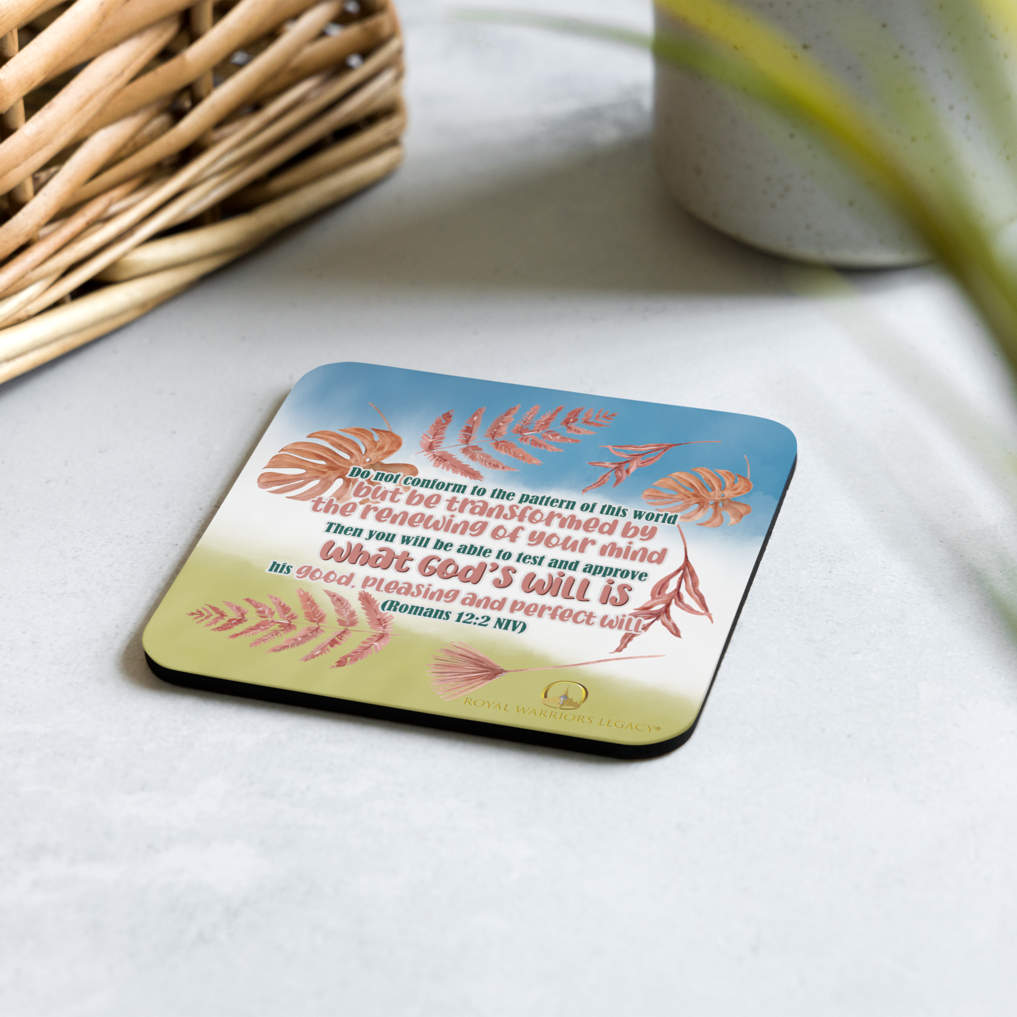Renewed By The Spirit: Romans 12:2 Cork-Back Coaster Set (1–6 pcs)