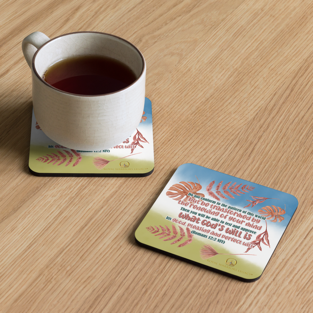 Renewed By The Spirit: Romans 12:2 Cork-Back Coaster Set (1–6 pcs)