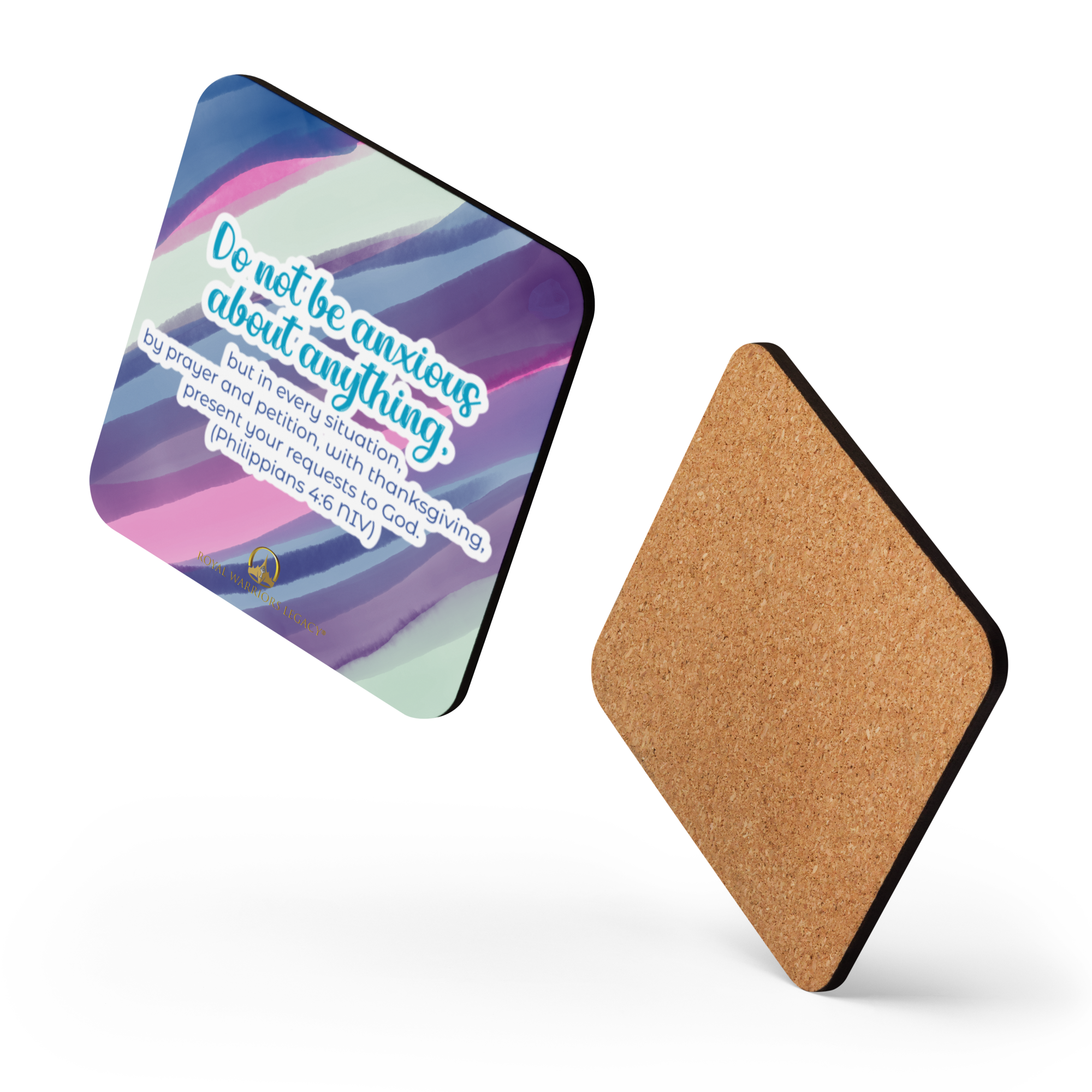 Prayer & Gratitude: Philippians 4:6 Cork-Back Coaster Set (1–6 pcs)