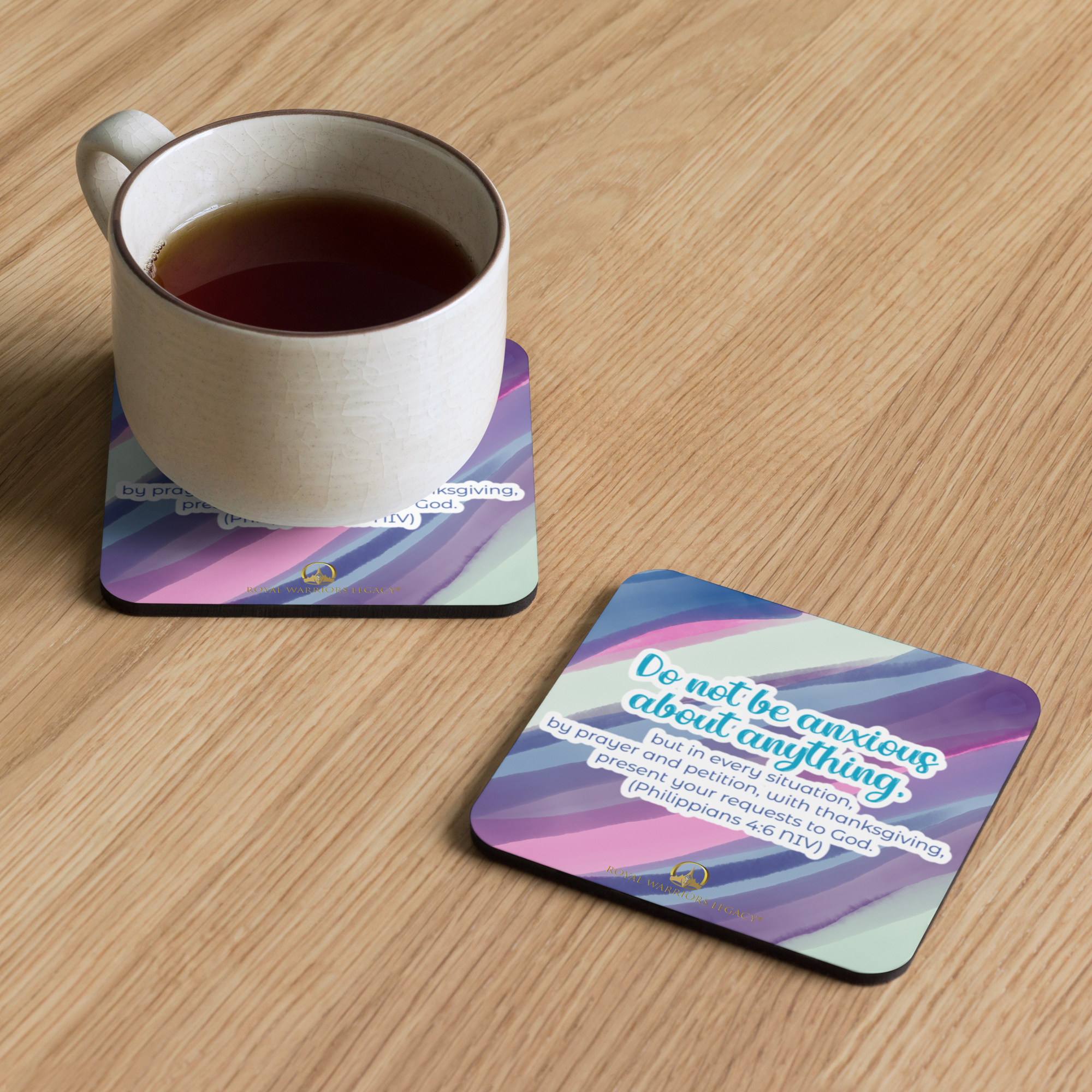 Prayer & Gratitude: Philippians 4:6 Cork-Back Coaster Set (1–6 pcs)