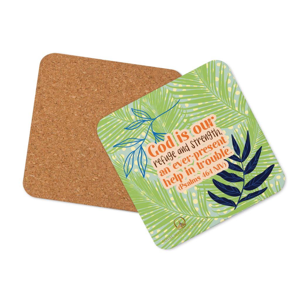 God Our Refuge: Psalm 46:1 Cork-Back Coaster Set (1–6 pcs)