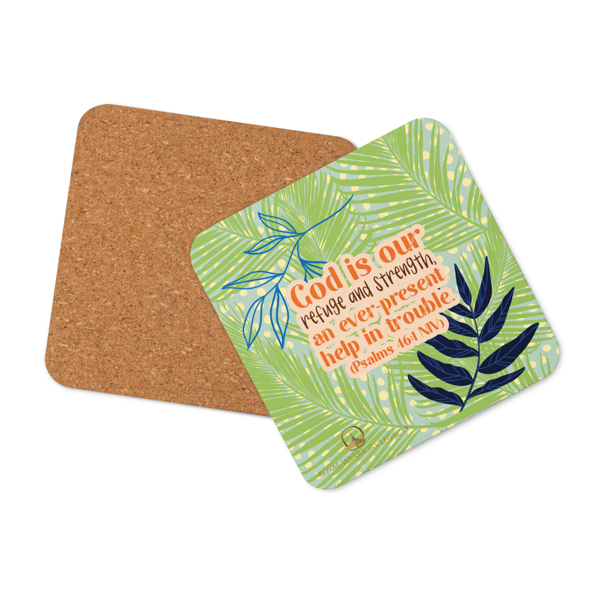 God Our Refuge: Psalm 46:1 Cork-Back Coaster Set (1–6 pcs)