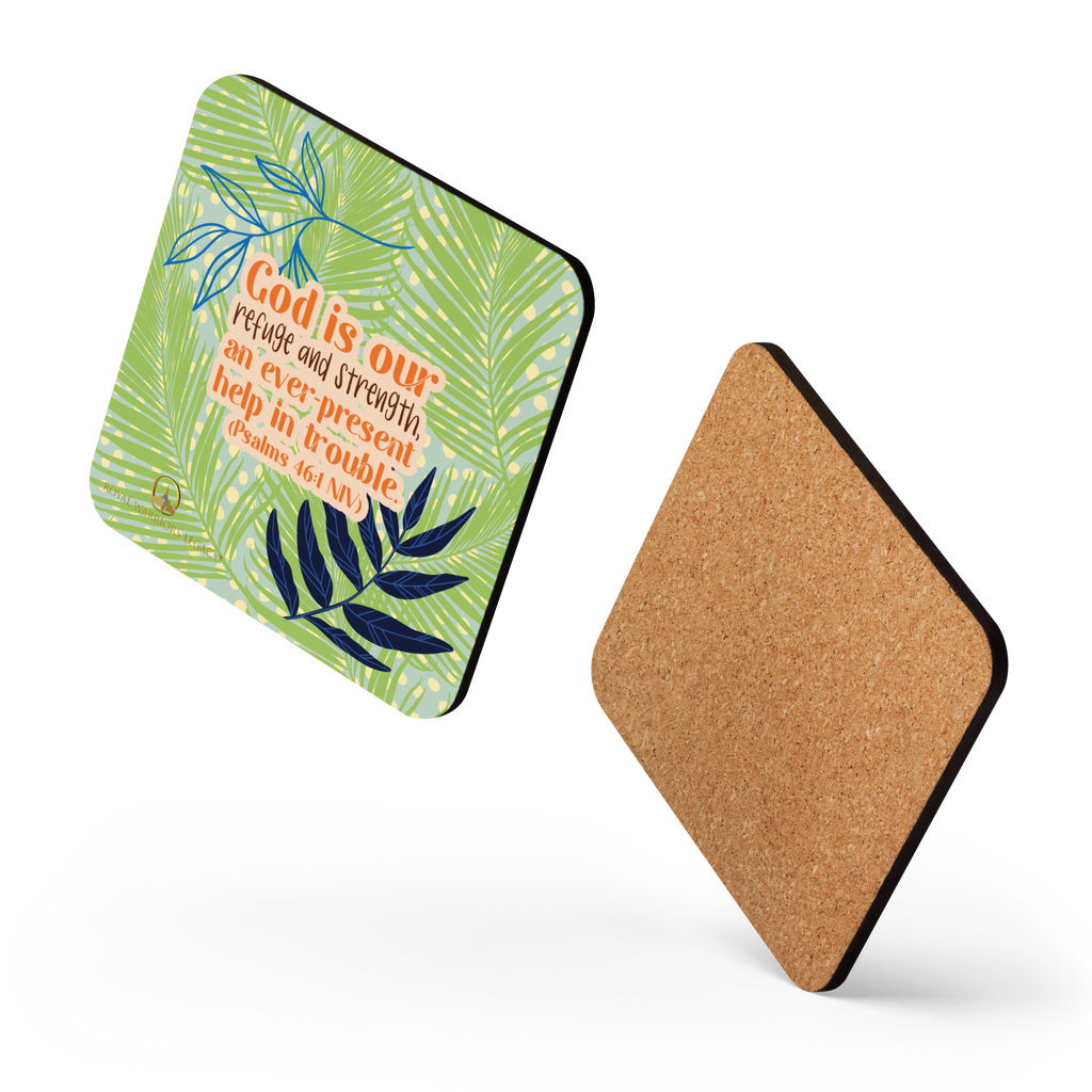 God Our Refuge: Psalm 46:1 Cork-Back Coaster Set (1–6 pcs)