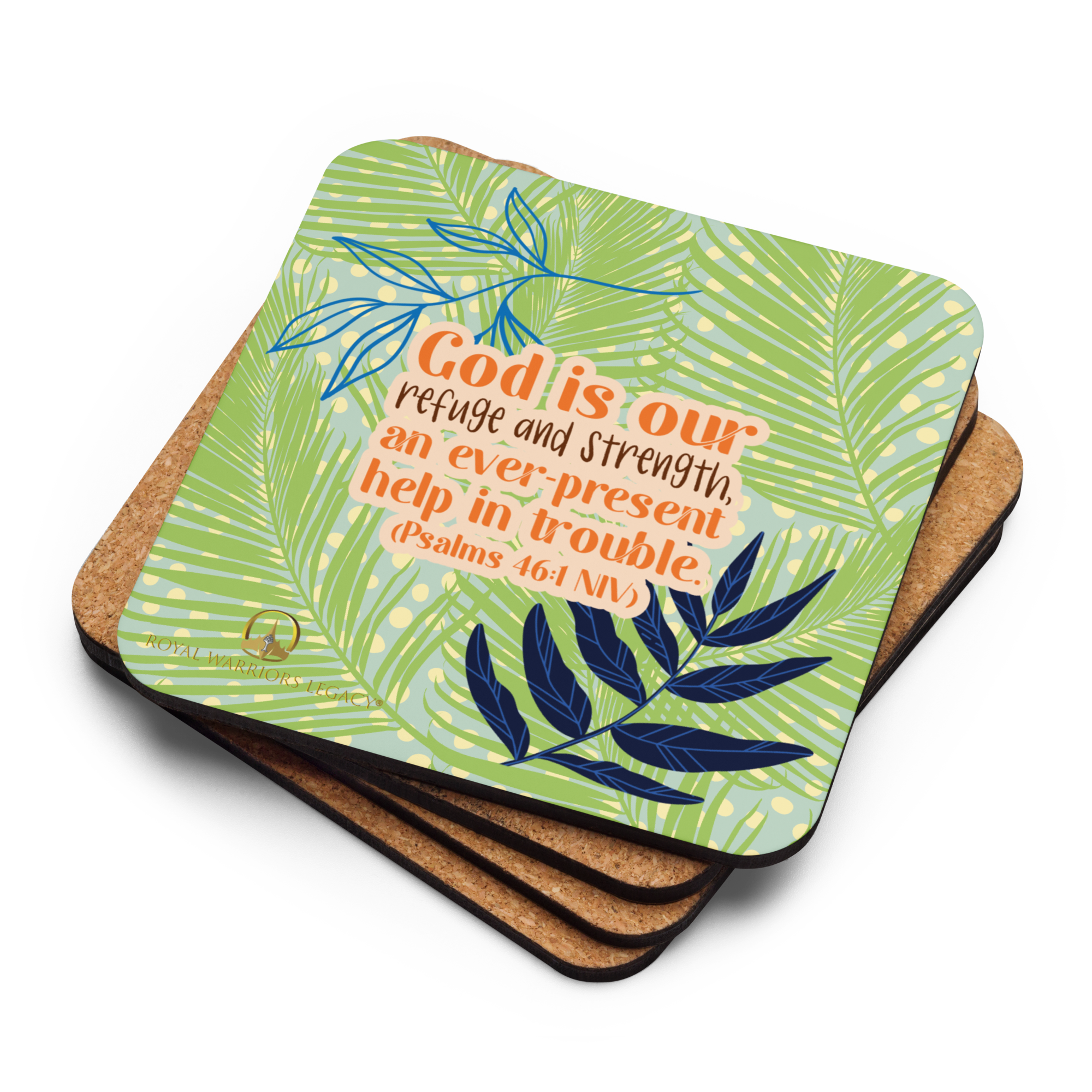God Our Refuge: Psalm 46:1 Cork-Back Coaster Set (1–6 pcs)