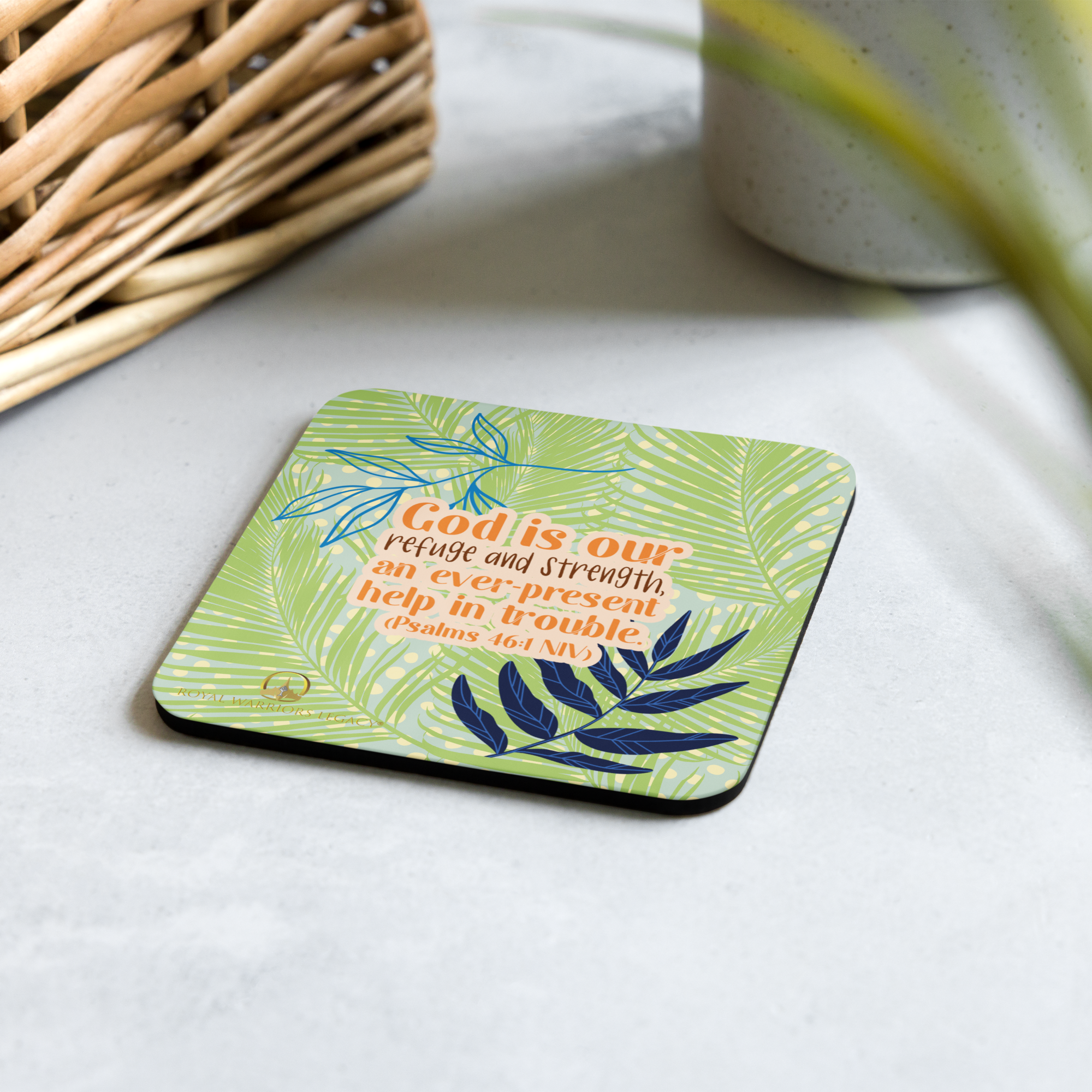 God Our Refuge: Psalm 46:1 Cork-Back Coaster Set (1–6 pcs)