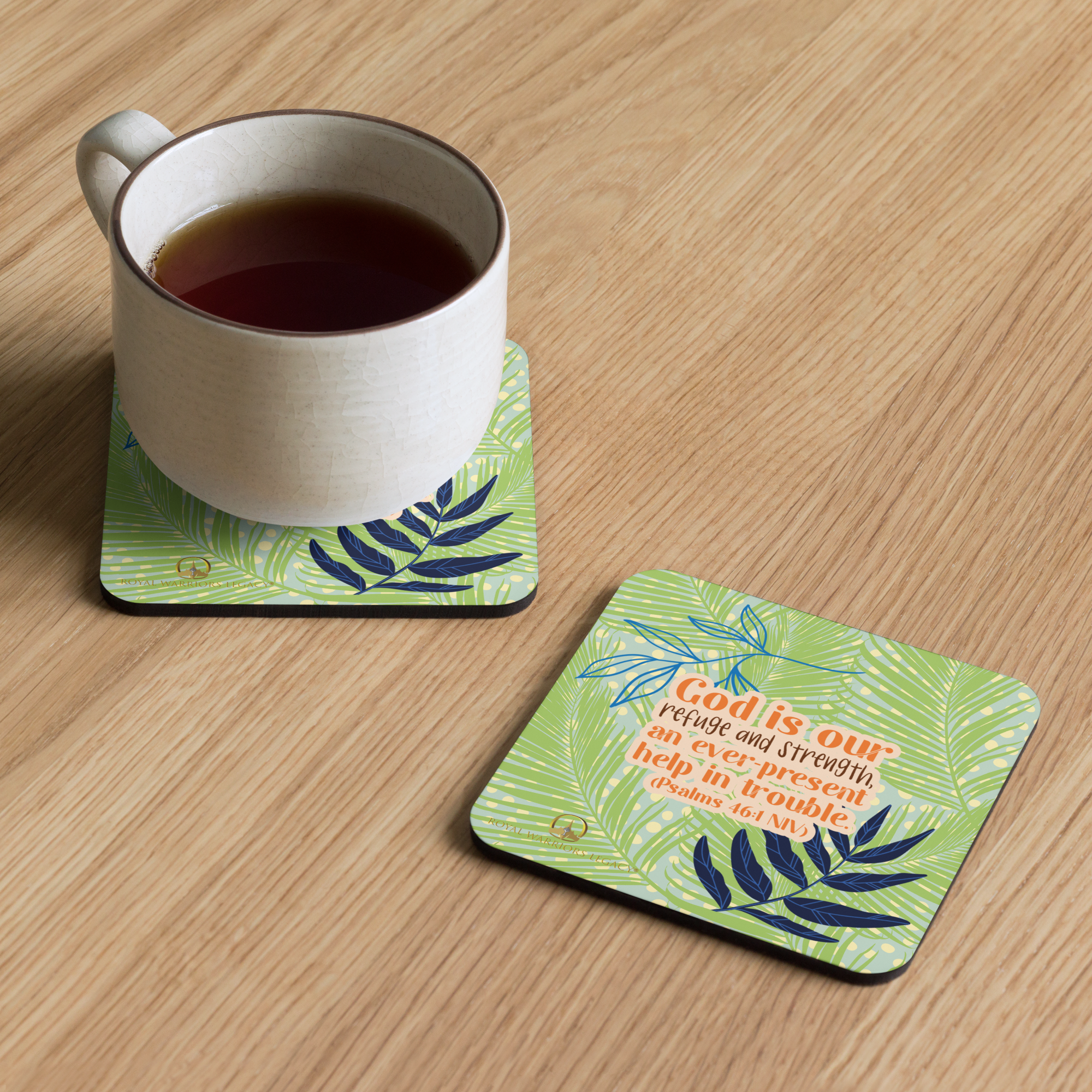 God Our Refuge: Psalm 46:1 Cork-Back Coaster Set (1–6 pcs)