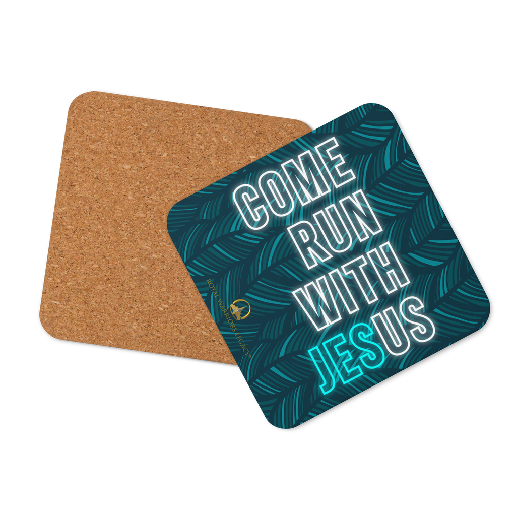 Come Run With Jesus Neon Blue Cork-Back Coaster Set (1–6 pcs)