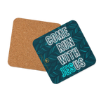 Come Run With Jesus Neon Blue Cork-Back Coaster Set (1–6 pcs)