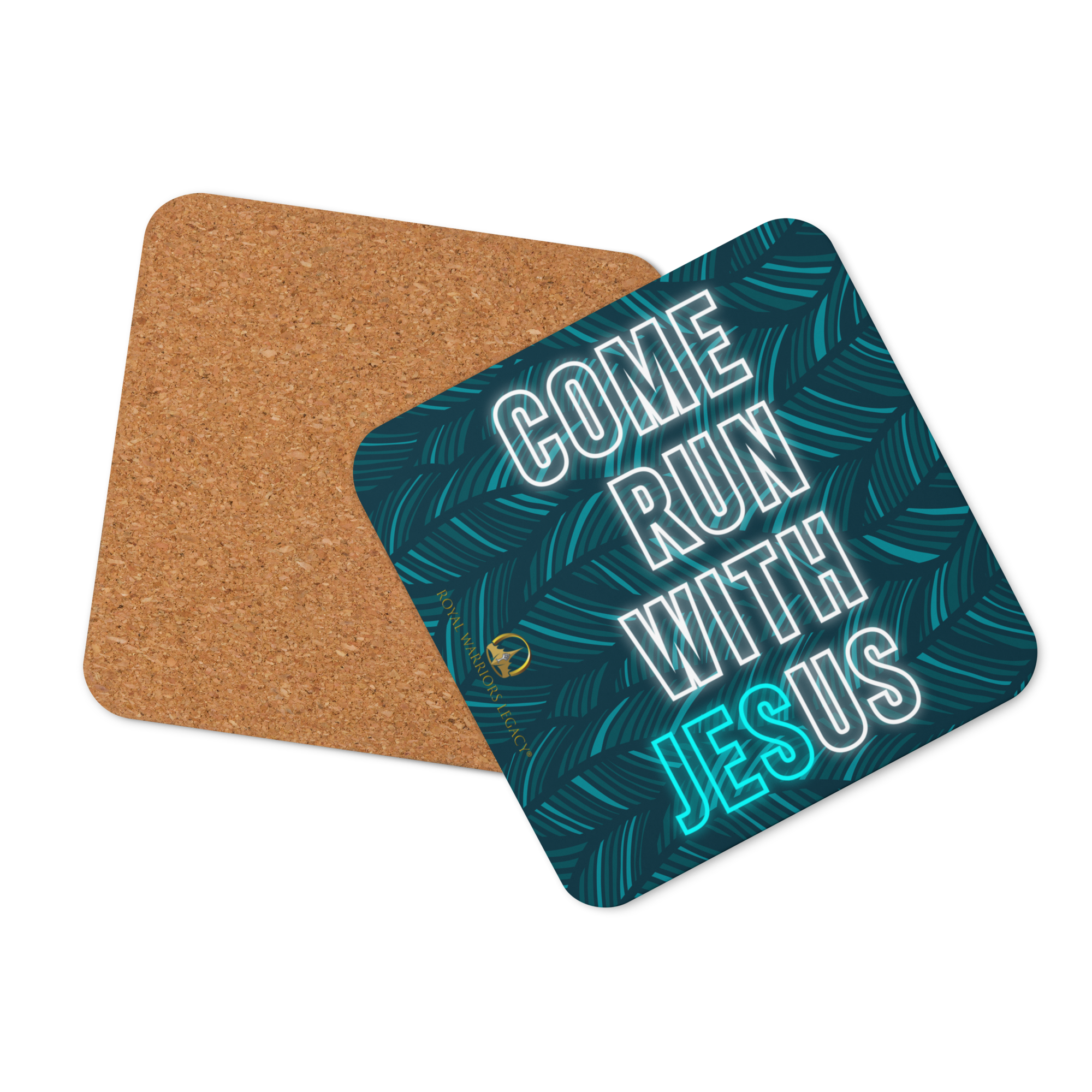 Come Run With Jesus Neon Blue Cork-Back Coaster Set (1–6 pcs)