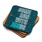 Come Run With Jesus Neon Blue Cork-Back Coaster Set (1–6 pcs)