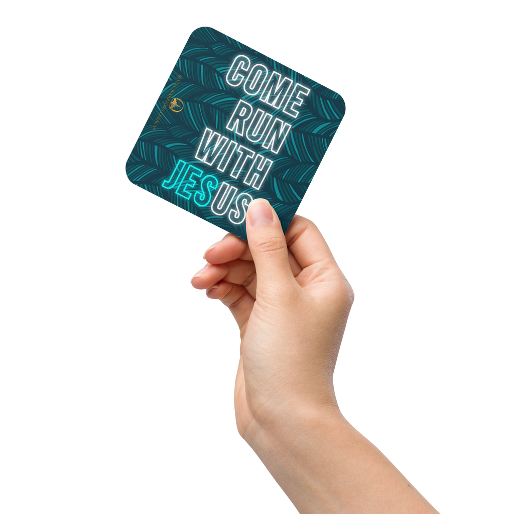 Come Run With Jesus Neon Blue Cork-Back Coaster Set (1–6 pcs)