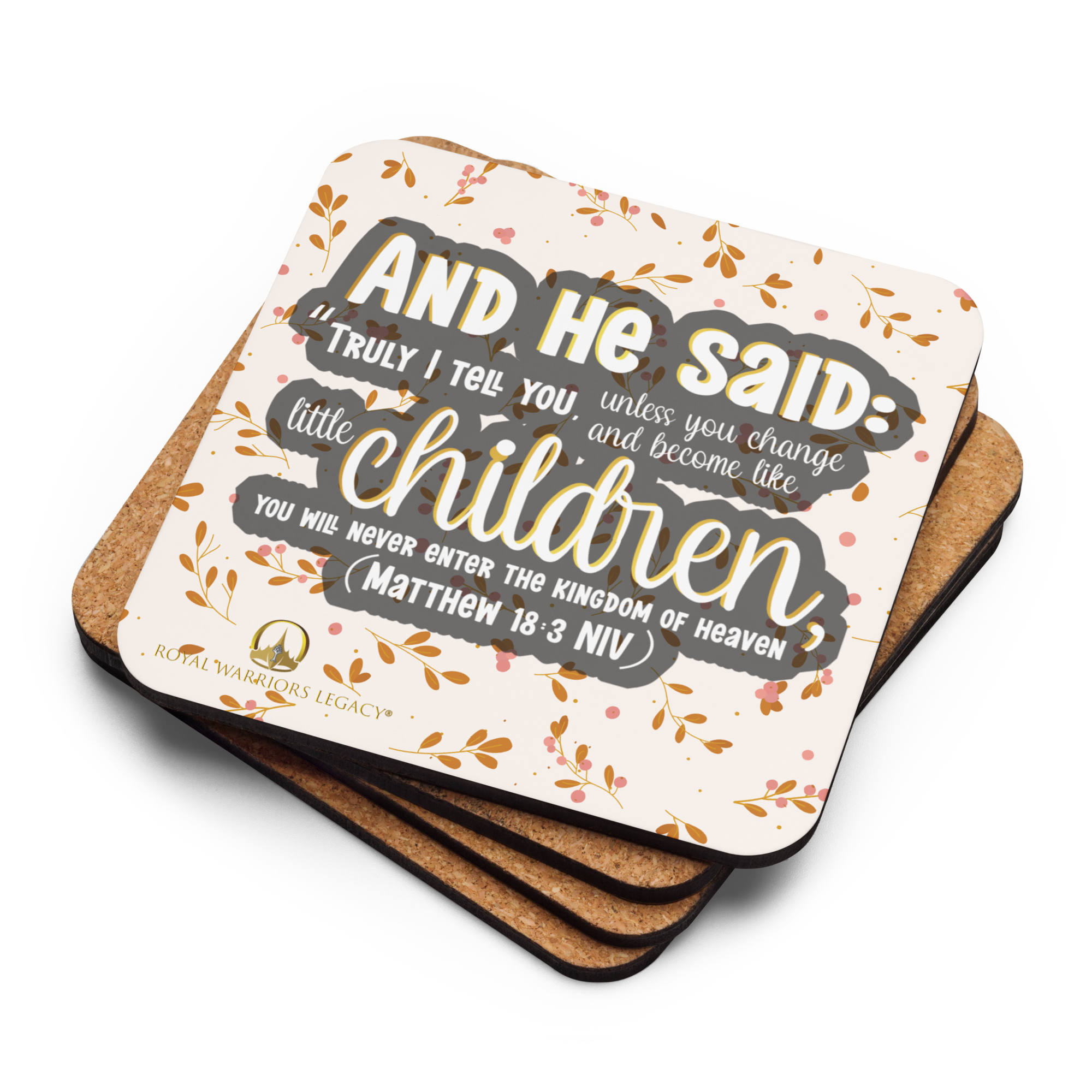 Childlike Faith: Matthew 18:3 Cork-Back Coaster Set (1–6 pcs)