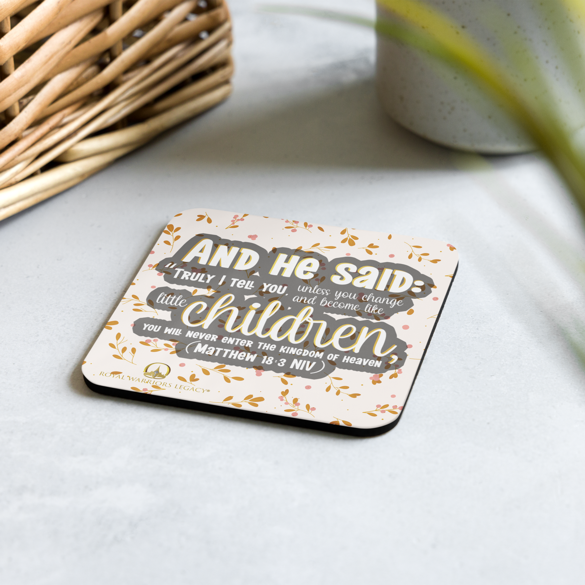 Childlike Faith: Matthew 18:3 Cork-Back Coaster Set (1–6 pcs)