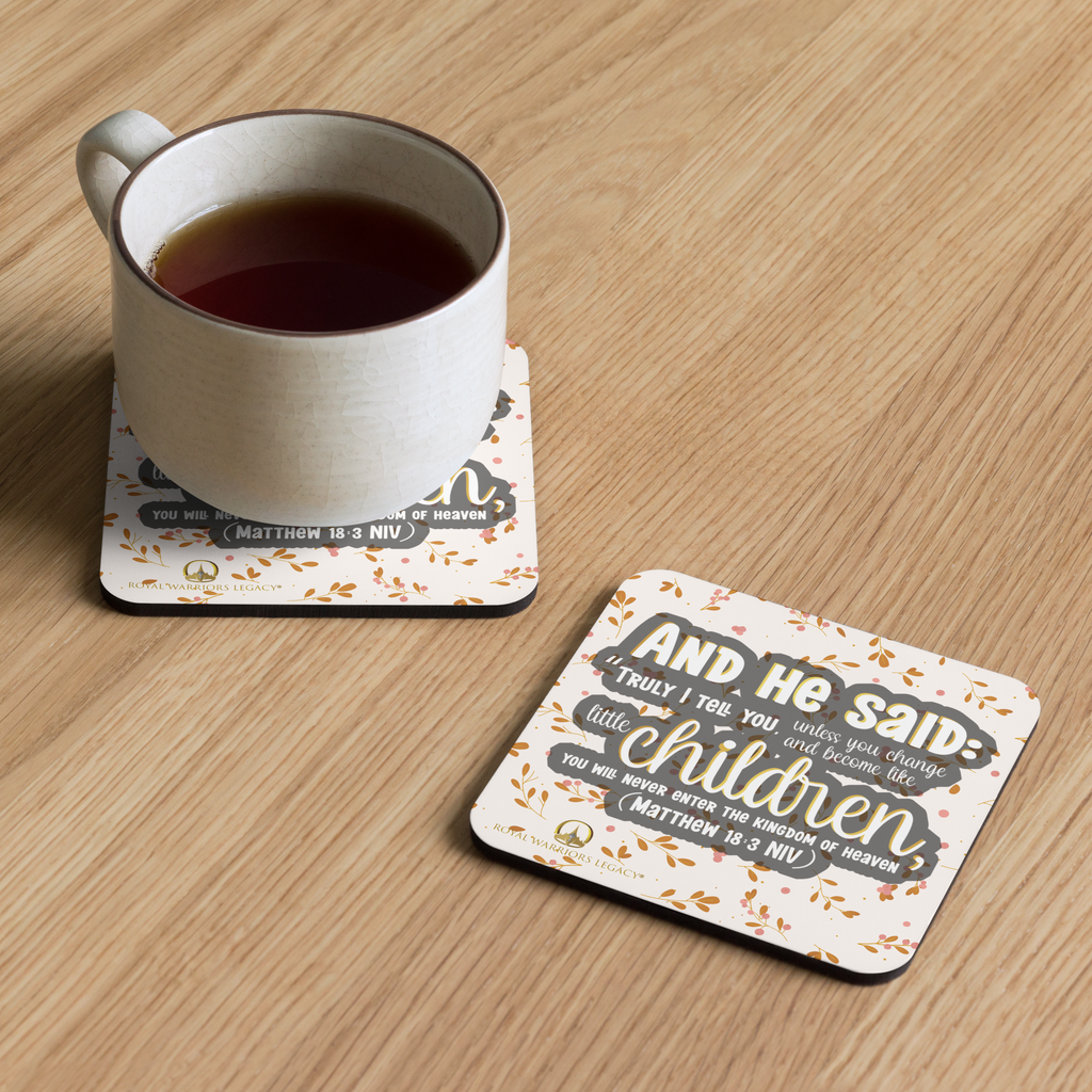 Childlike Faith: Matthew 18:3 Cork-Back Coaster Set (1–6 pcs)
