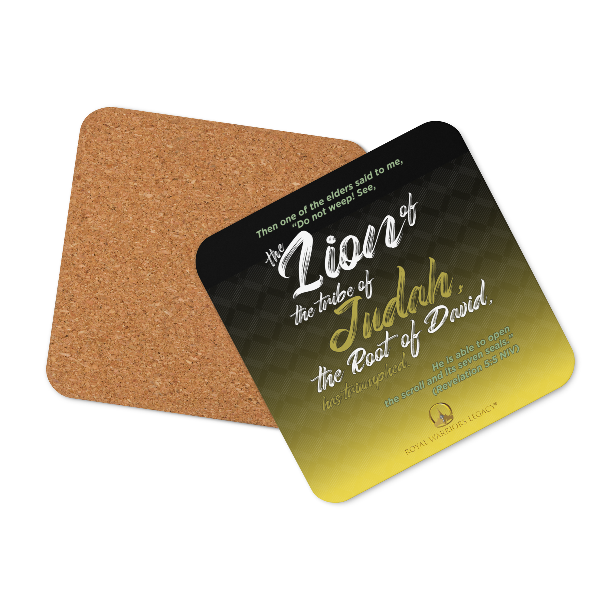 Lion of Judah & Root of David: Revelation 5:5 Cork-Back Coaster Set (1–6 pcs)