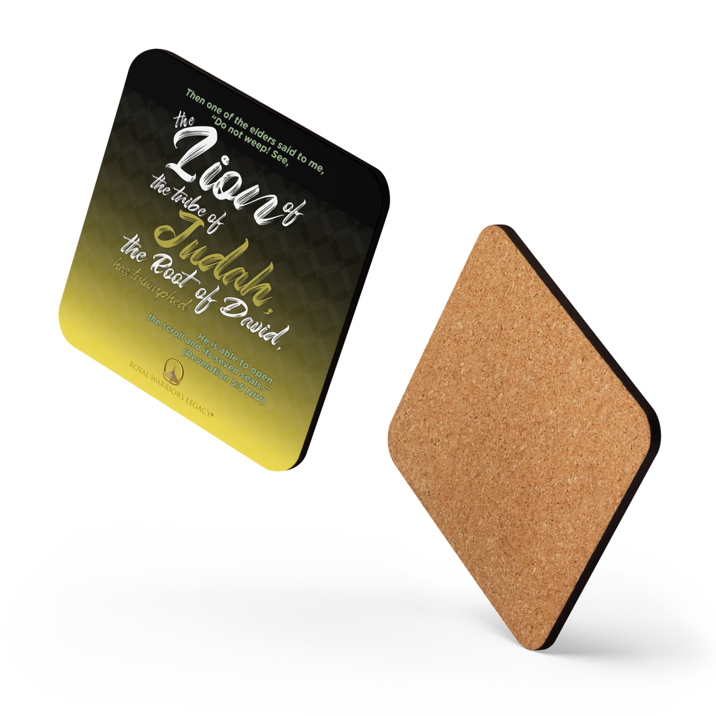 Lion of Judah & Root of David: Revelation 5:5 Cork-Back Coaster Set (1–6 pcs)