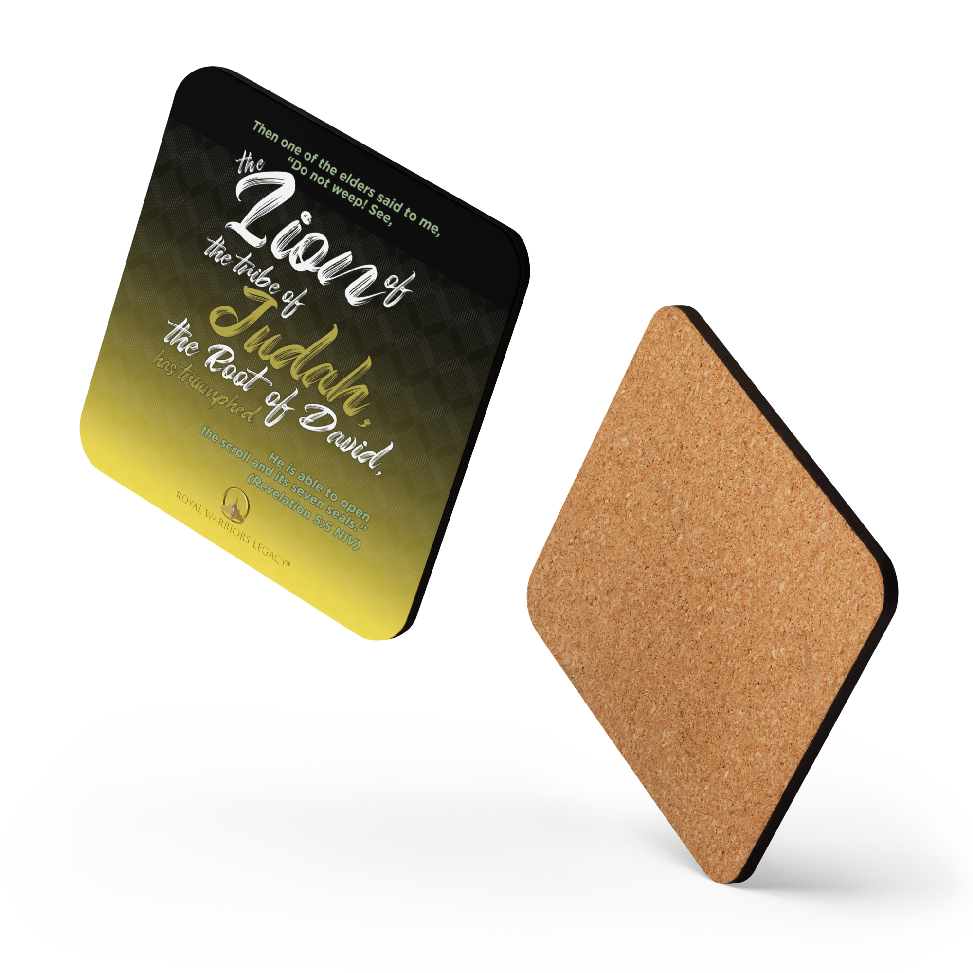 Lion of Judah & Root of David: Revelation 5:5 Cork-Back Coaster Set (1–6 pcs)