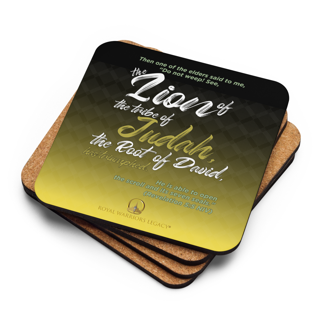 Lion of Judah & Root of David: Revelation 5:5 Cork-Back Coaster Set (1–6 pcs)
