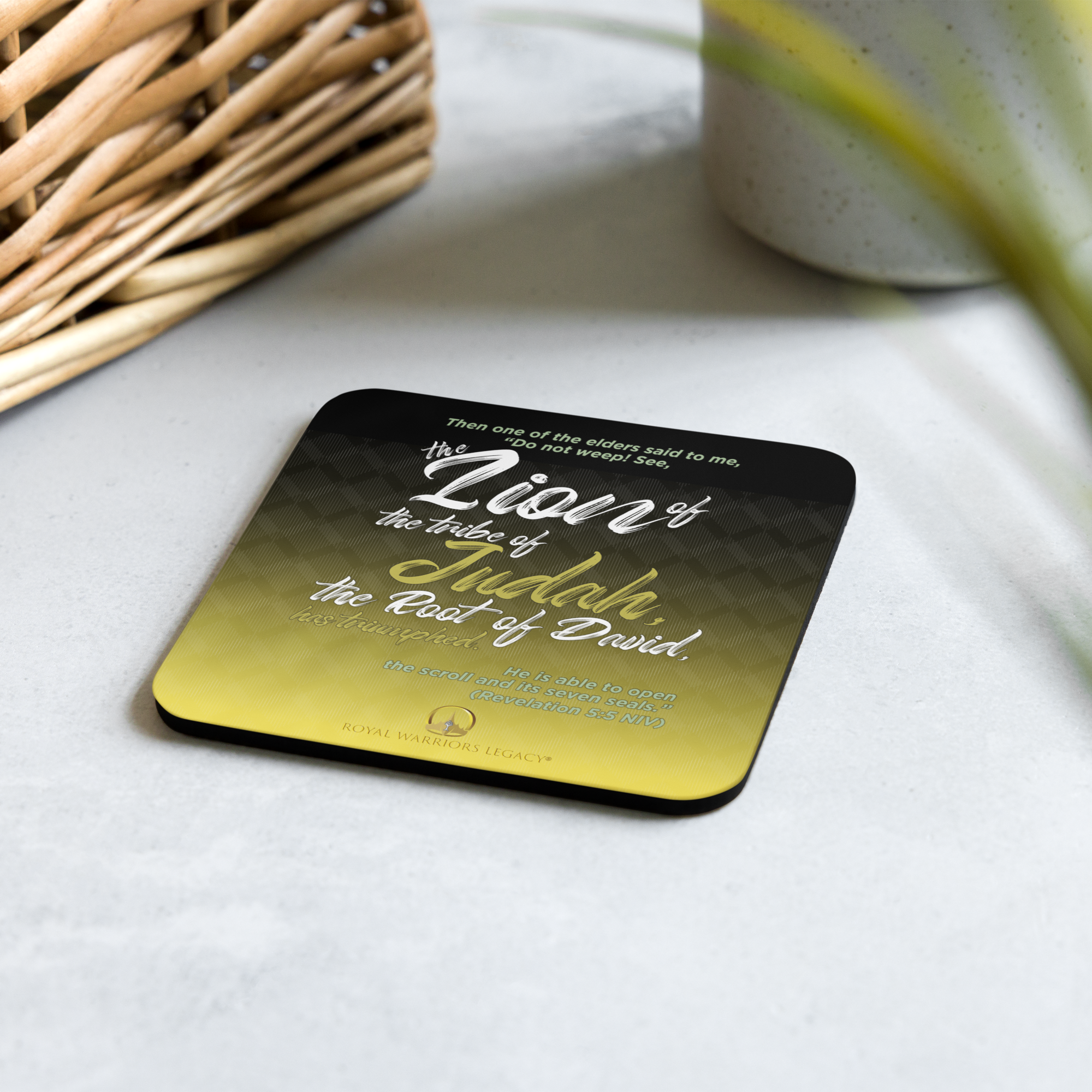Lion of Judah & Root of David: Revelation 5:5 Cork-Back Coaster Set (1–6 pcs)