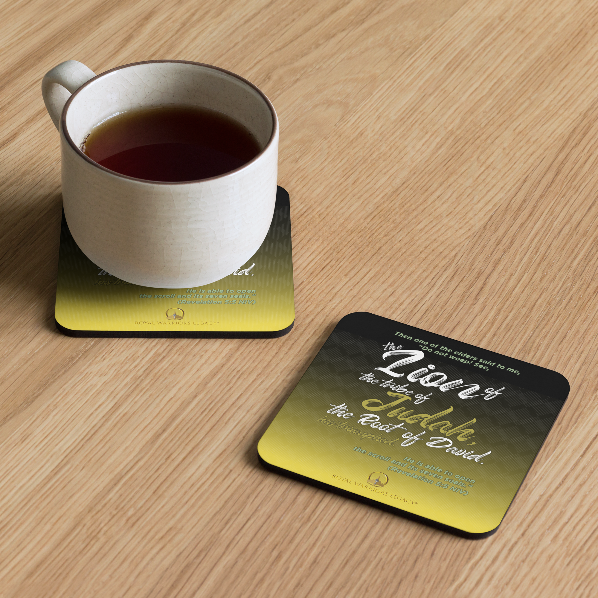 Lion of Judah & Root of David: Revelation 5:5 Cork-Back Coaster Set (1–6 pcs)