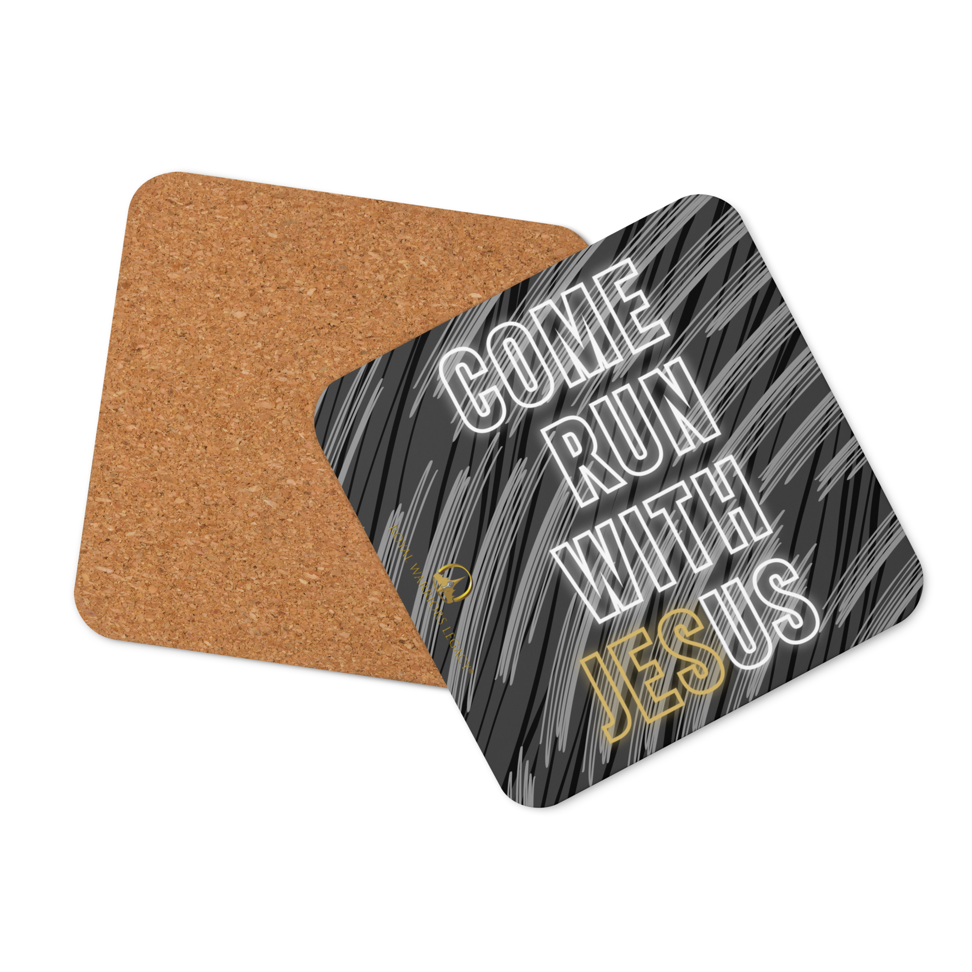 Come Run With Jesus Gold Cork-Back Coaster Set (1–6 pcs)
