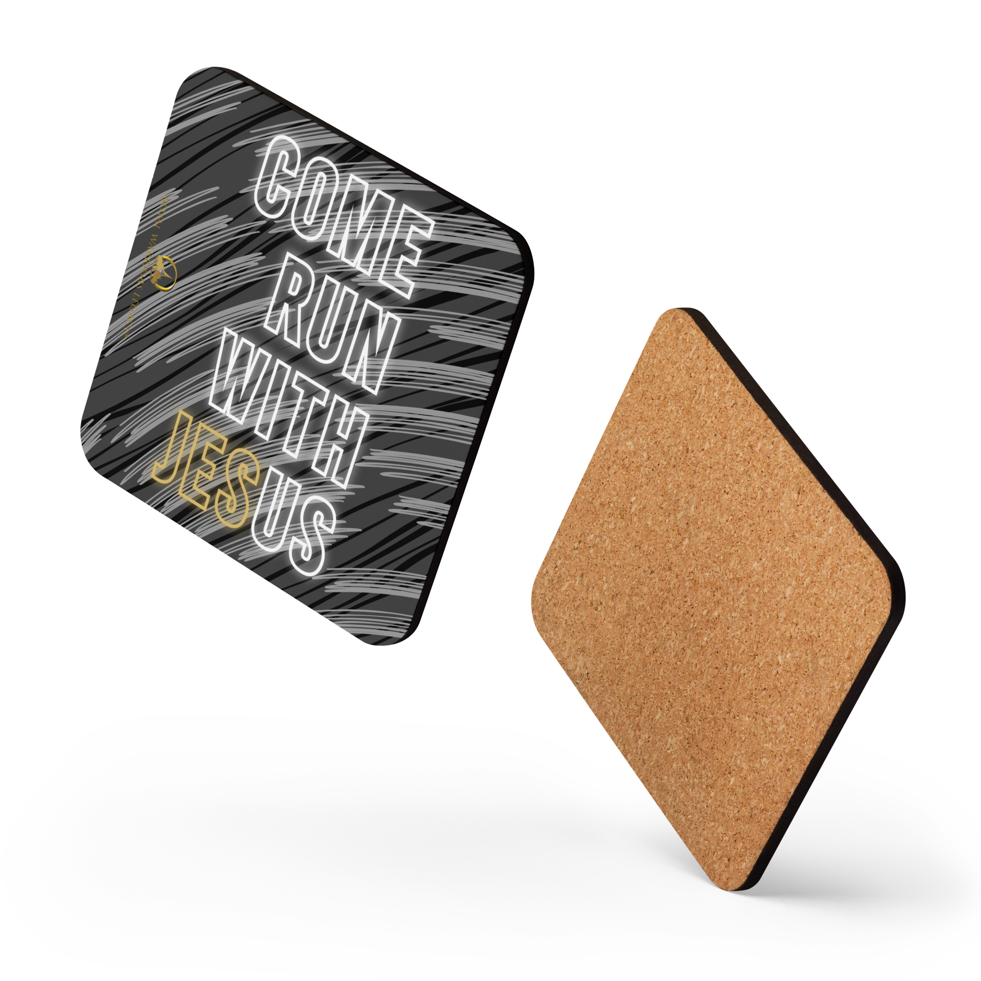 Come Run With Jesus Gold Cork-Back Coaster Set (1–6 pcs)
