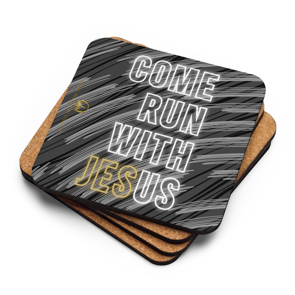 Come Run With Jesus Gold Cork-Back Coaster Set (1–6 pcs)