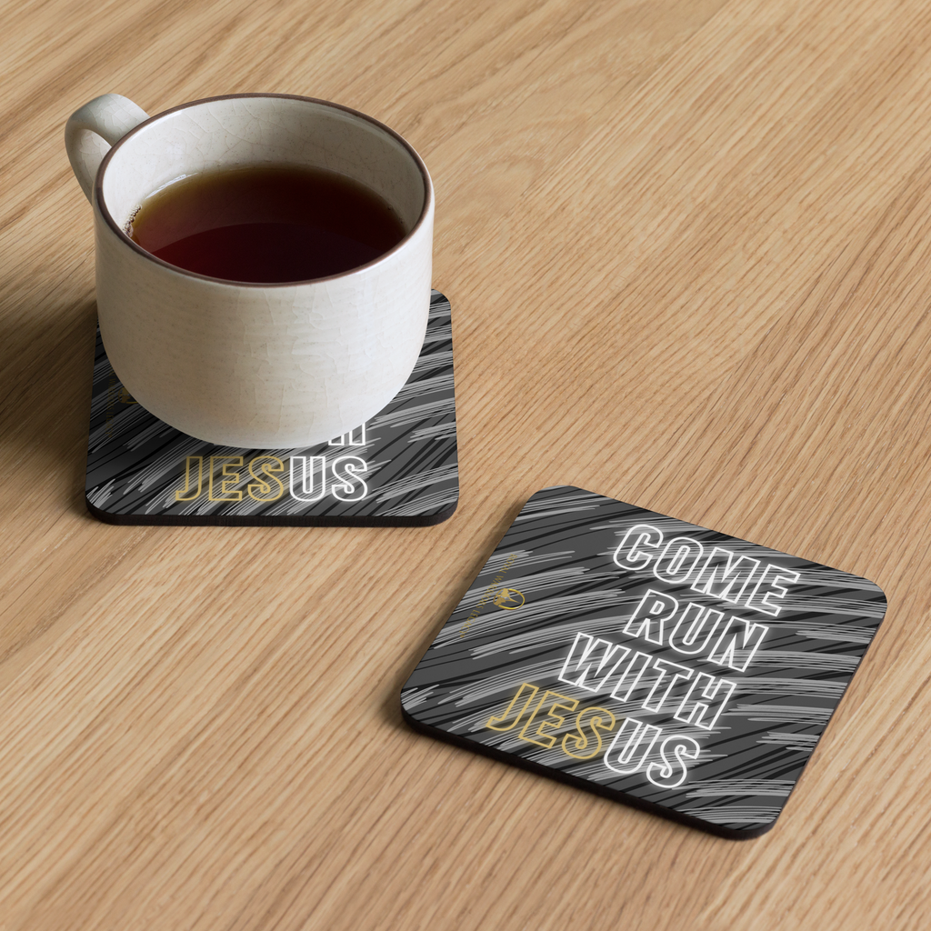 Come Run With Jesus Gold Cork-Back Coaster Set (1–6 pcs)