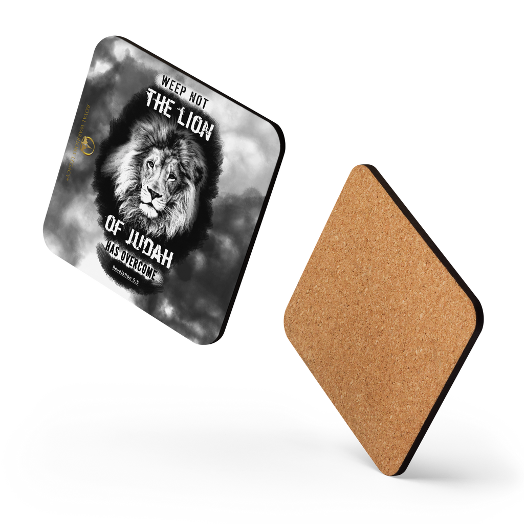 The Lion of Judah: Revelation 5:5 Cork-Back Coaster Set (1–6 pcs)