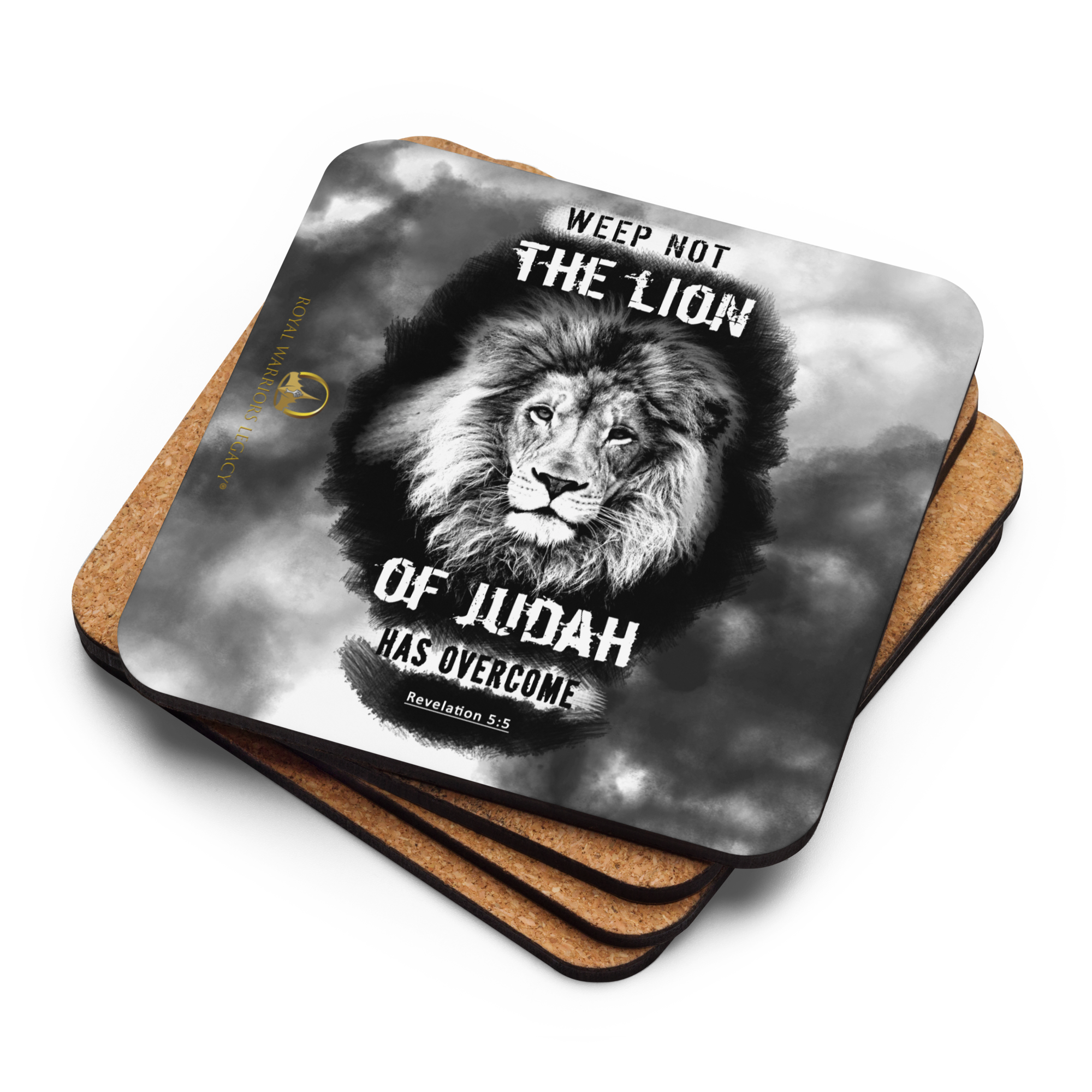 The Lion of Judah: Revelation 5:5 Cork-Back Coaster Set (1–6 pcs)