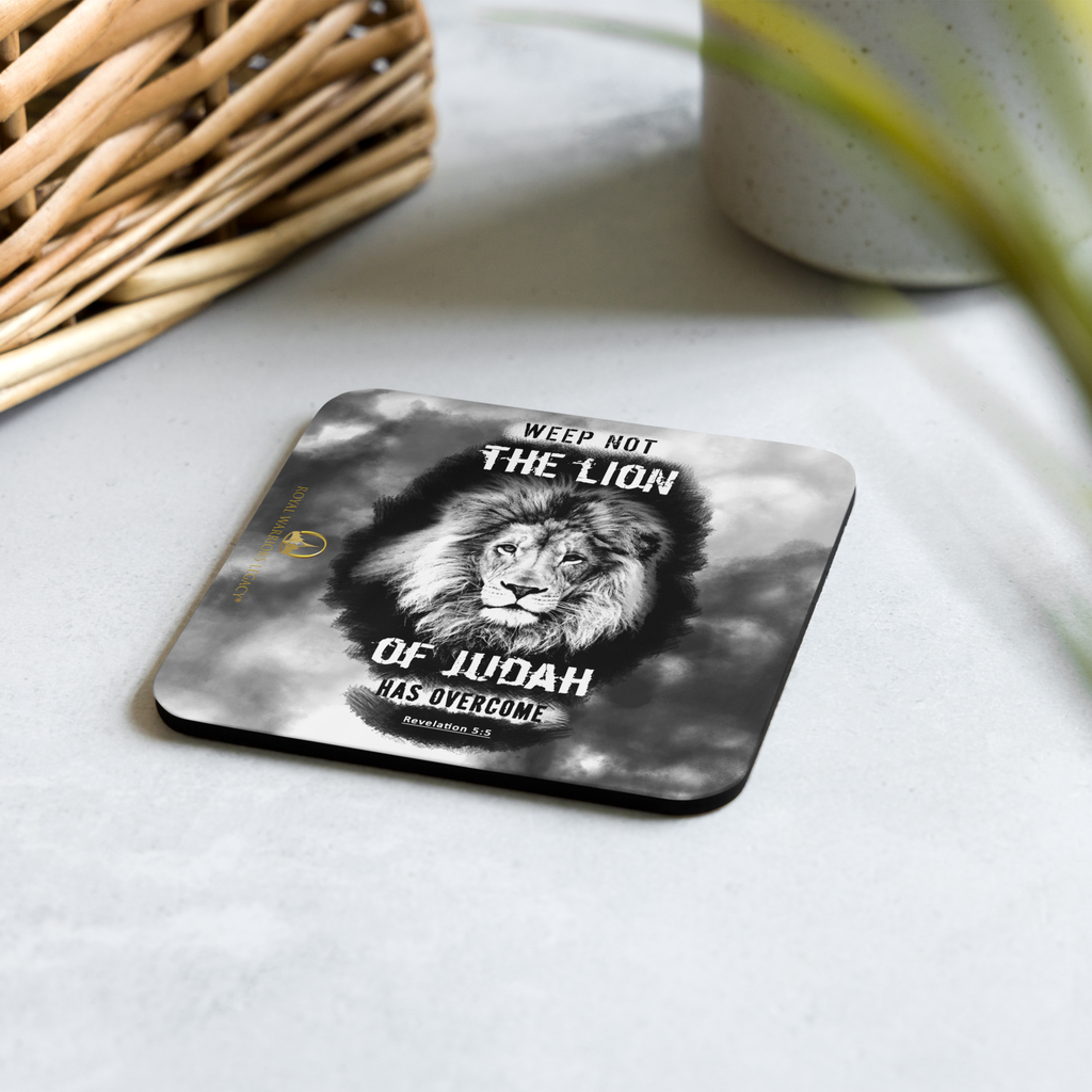 The Lion of Judah: Revelation 5:5 Cork-Back Coaster Set (1–6 pcs)