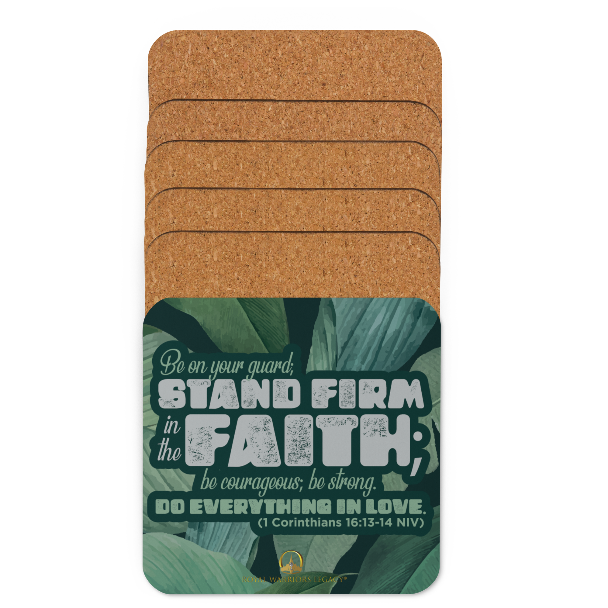 Stand Firm in Faith: 1 Corinthians 16:13-14 Cork-Back Coaster Set (1–6 pcs)