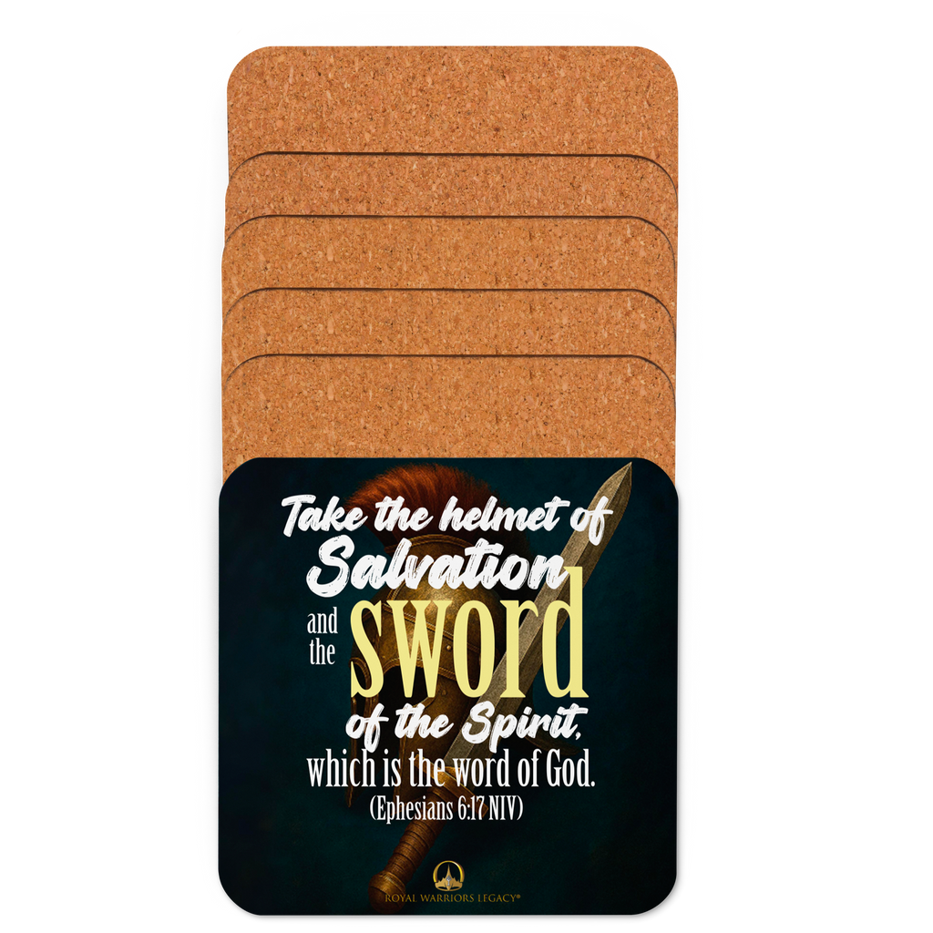 Sword & Salvation: Ephesians 6:17 Cork-Back Coaster Set (1–6 pcs)