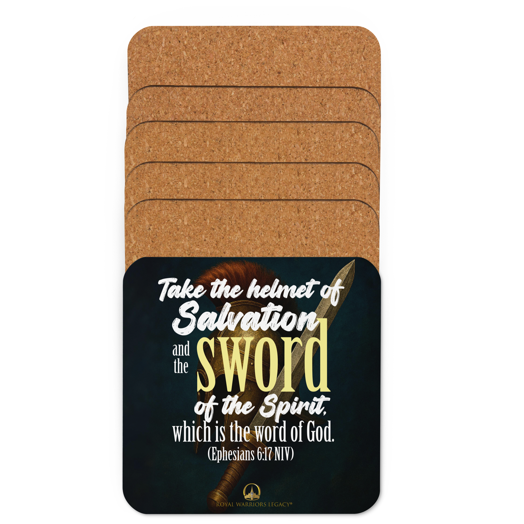 Sword & Salvation: Ephesians 6:17 Cork-Back Coaster Set (1–6 pcs)