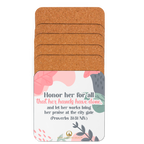 Fruitful Hands: Proverbs 31:31 Cork-Back Coaster Set (1–6 pcs)