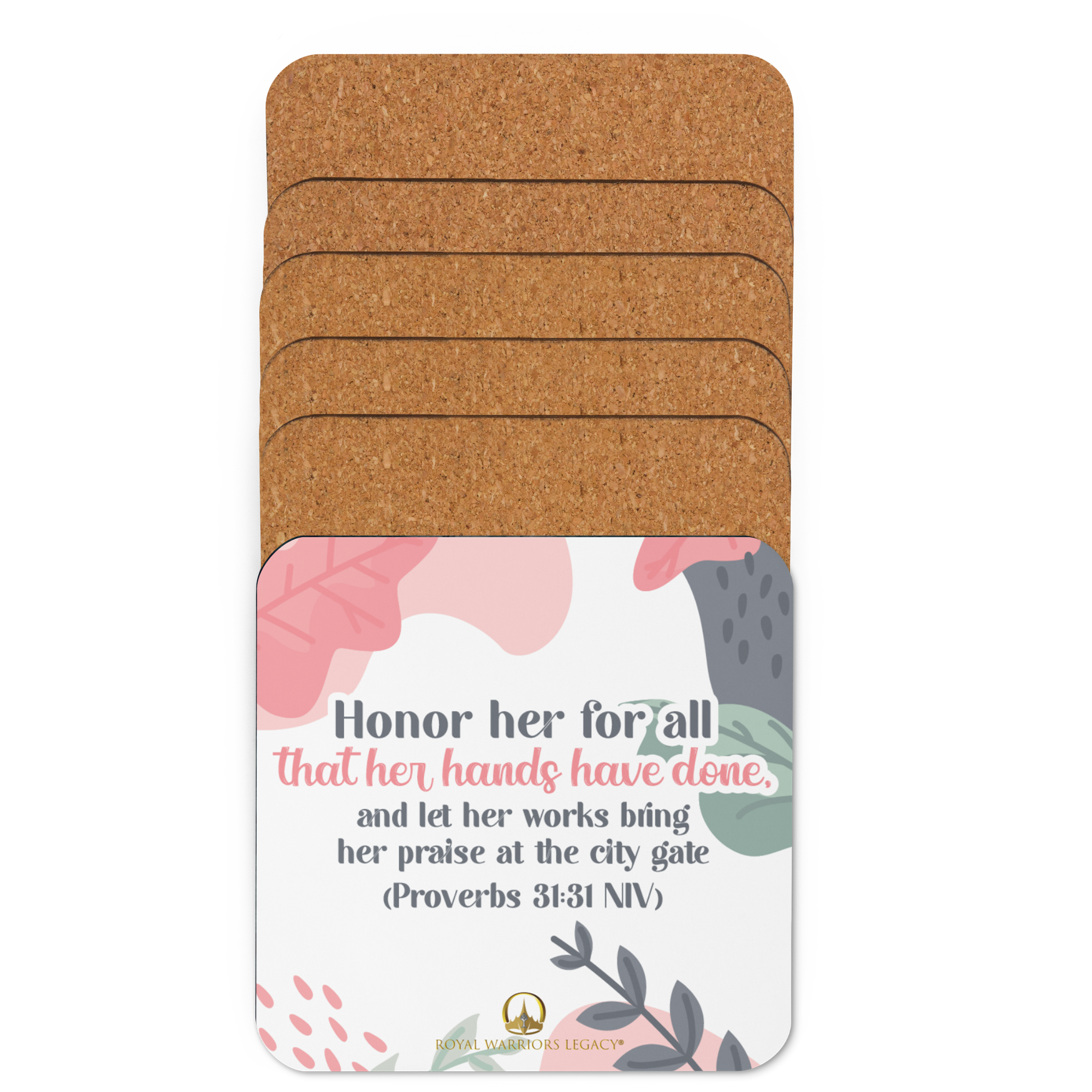 Fruitful Hands: Proverbs 31:31 Cork-Back Coaster Set (1–6 pcs)