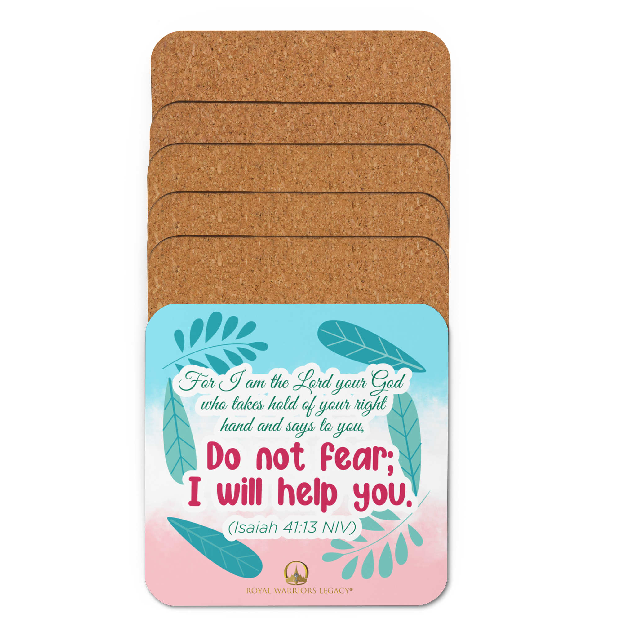 Fear Not: Isaiah 41:13 Cork-Back Coaster Set (1–6 pcs)
