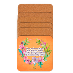 Grace & Peace Blooms: 2 Corinthians 1:2 Cork-Back Coaster Set (1–6 pcs)