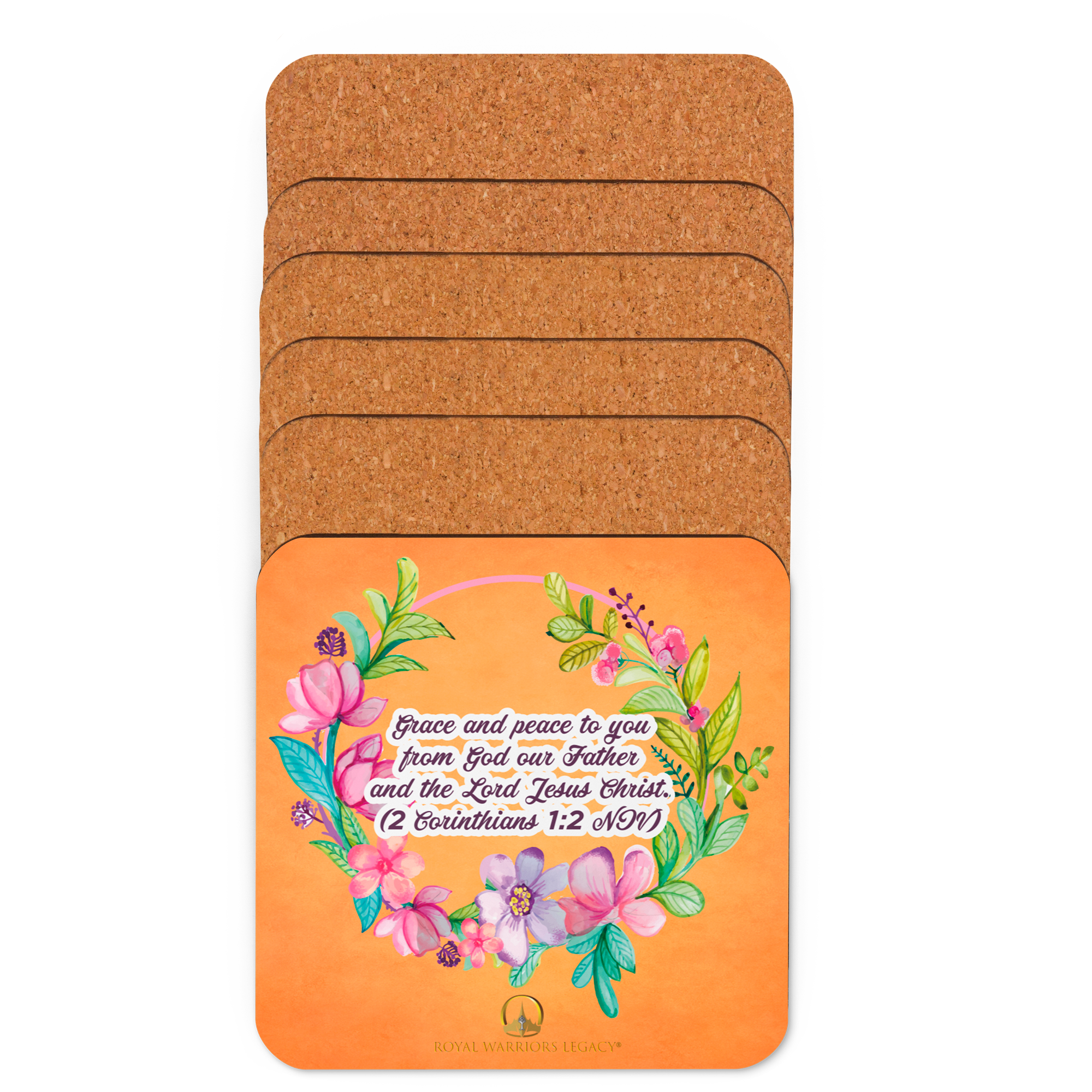 Grace & Peace Blooms: 2 Corinthians 1:2 Cork-Back Coaster Set (1–6 pcs)