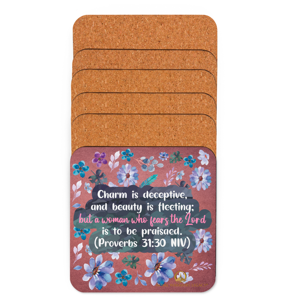 Fearless Woman: Proverbs 31:30 Cork-Back Coaster Set (1–6 pcs)