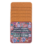Fearless Woman: Proverbs 31:30 Cork-Back Coaster Set (1–6 pcs)