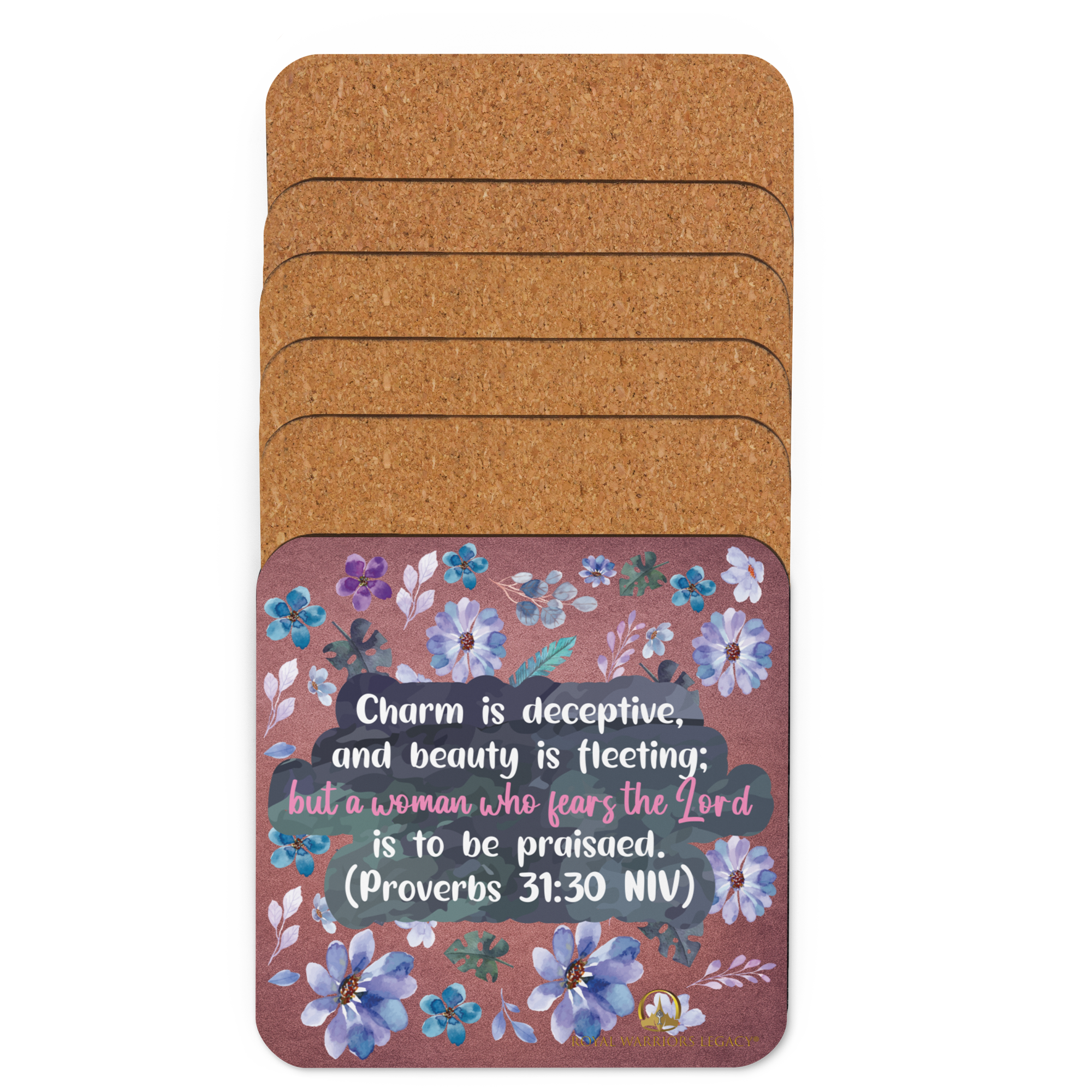 Fearless Woman: Proverbs 31:30 Cork-Back Coaster Set (1–6 pcs)
