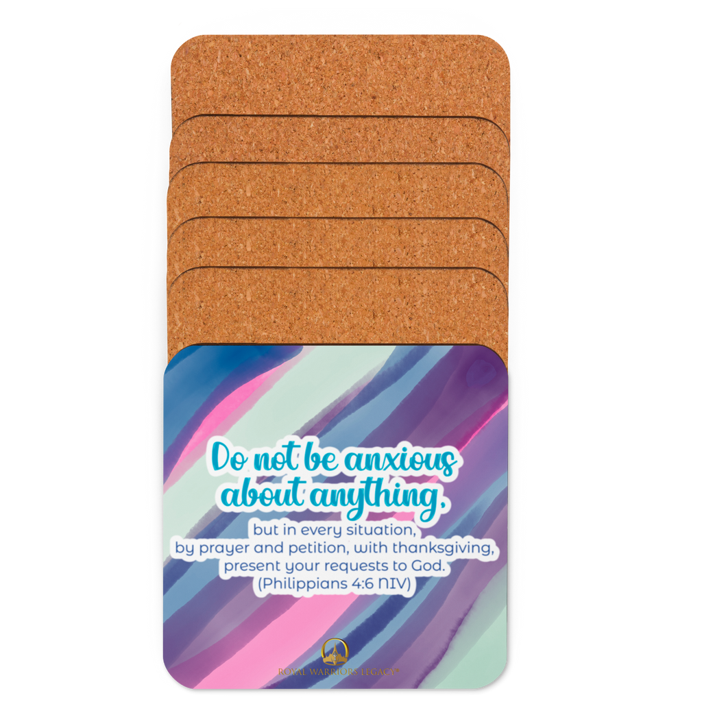 Prayer & Gratitude: Philippians 4:6 Cork-Back Coaster Set (1–6 pcs)
