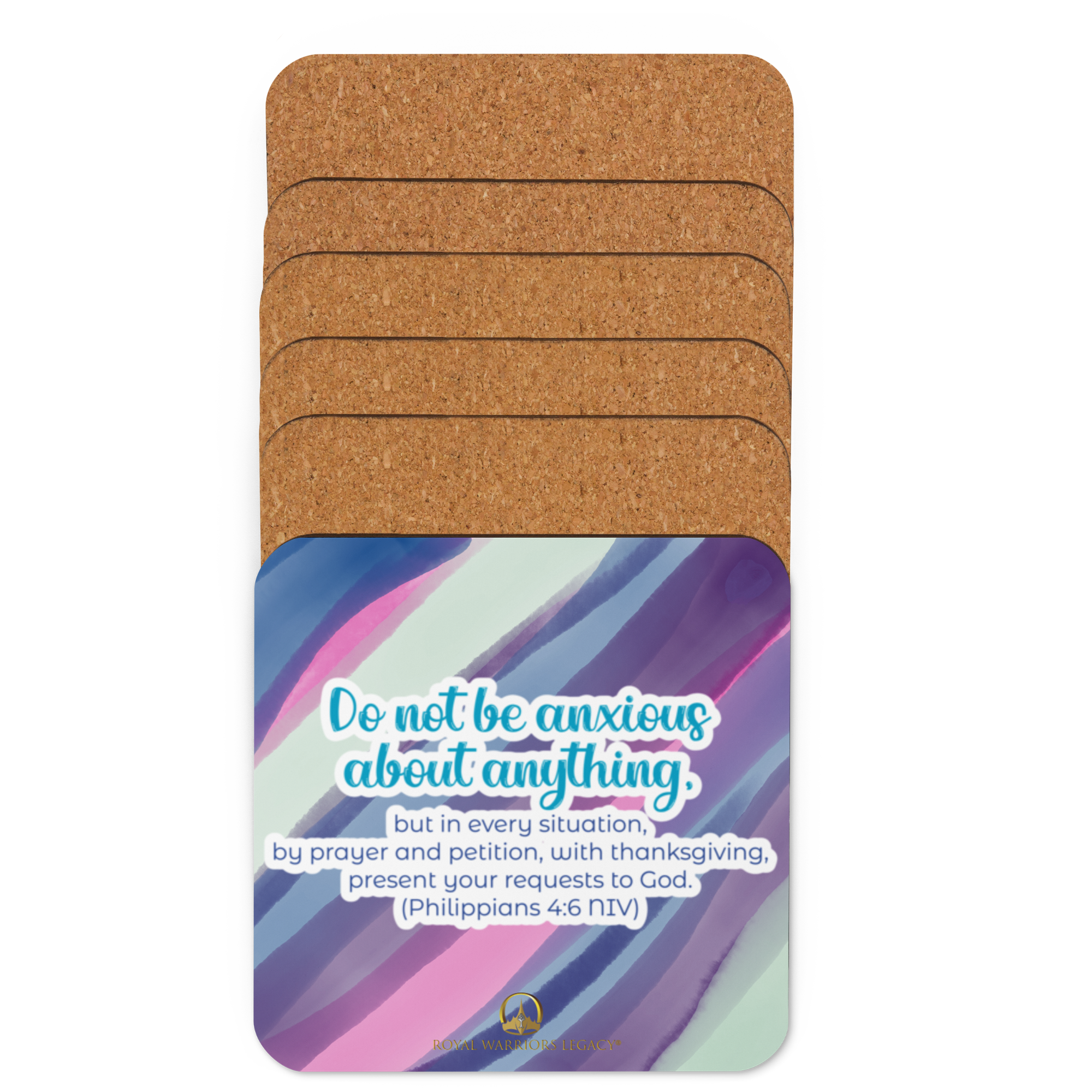 Prayer & Gratitude: Philippians 4:6 Cork-Back Coaster Set (1–6 pcs)