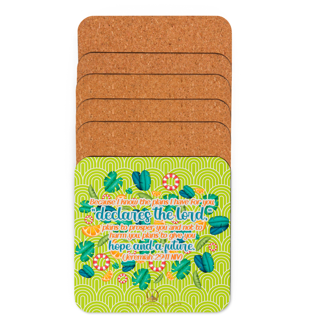 Hope & Future: Jeremiah 29:11 Cork-Back Coaster Set (1–6 pcs)